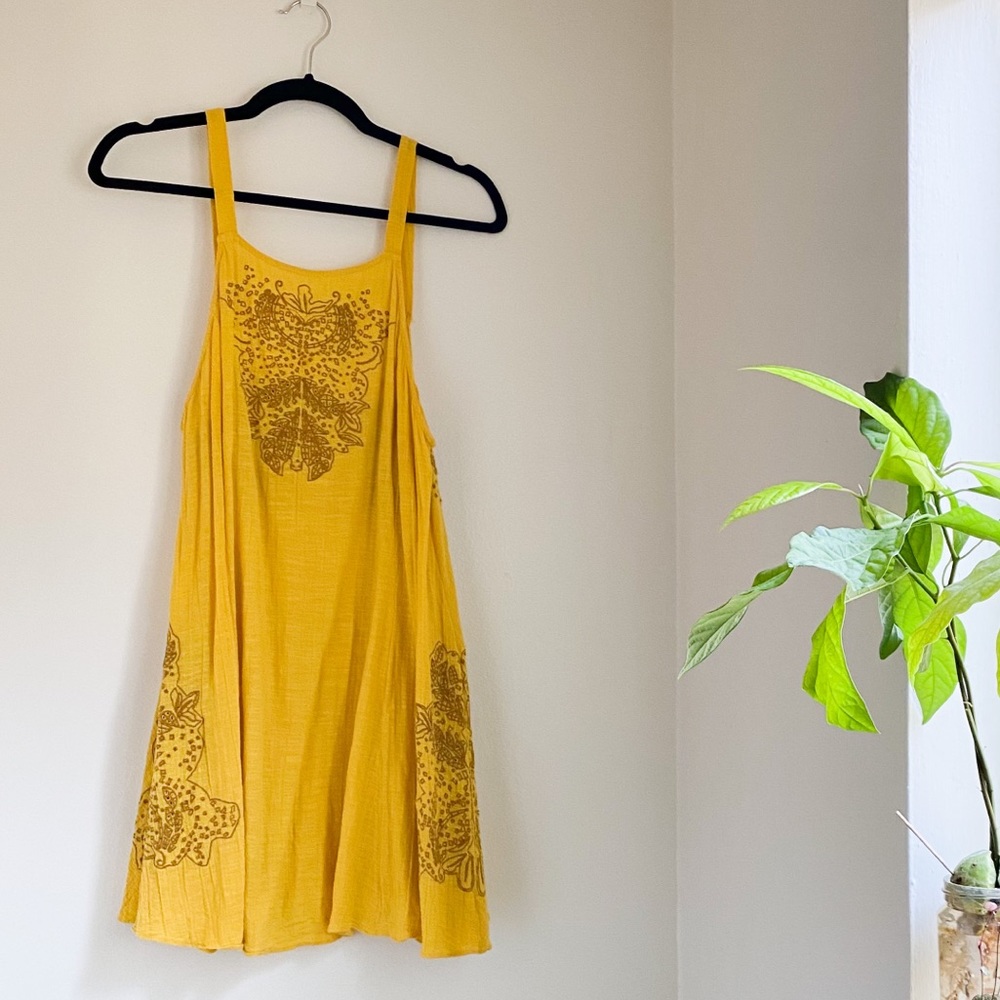 Golden Yellow Embroidered Apron Dress NWOT
